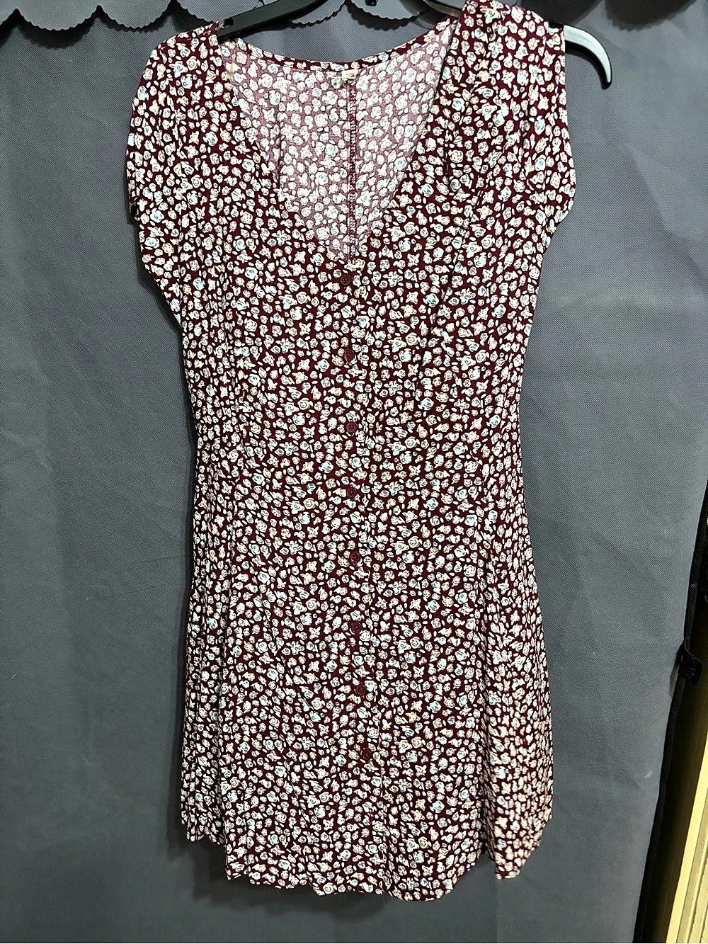 Floral Mini Dress in Burgundy & White Like New